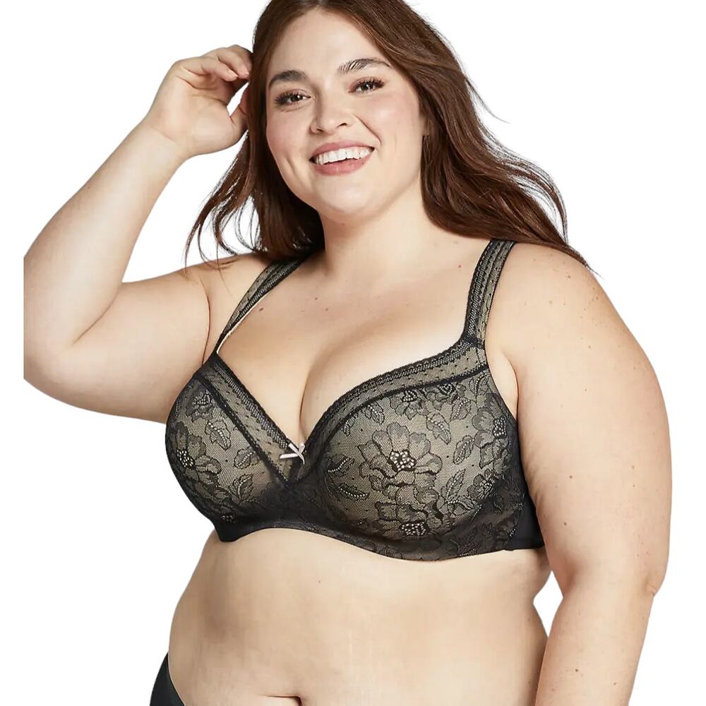 Cacique Modern Lace Black Lightly Lined Underwire Bra Size 46DD